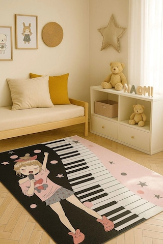 Blghome Piyano Eğlenceli Çocuk Odası Halısı Pembe
