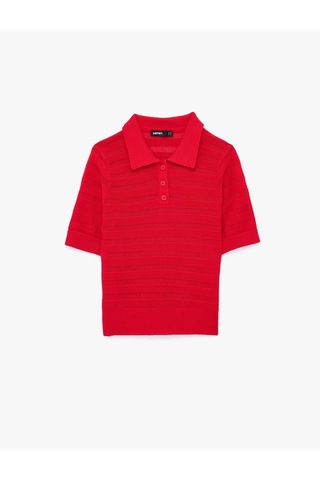 Koton Regular Fit Kısa Kollu Ajurlu Polo Yaka Triko Tişört Kırmızı 6sak90193ht