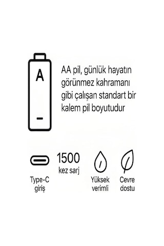 Type-c Şarjlı 2800mwh 1.5v Şarj Edilebilir 2'li Aa5 Kalın Pil - Lityum Iyon Batarya