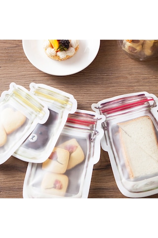 Yaleker Kırmızı 3'lü Pe Malzeme Masons Flasör Desenli Yemek Saklama Poşeti, Çift Kapaklı, Buzdolabına Uygun, Seyahat Ve Atıştırmalık İçin Kırmızı