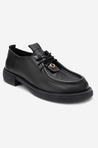 Luvishoes Luvi Shoes Band Siyah Cilt Hakiki Deri Bağcıklı Kadın Loafer Ayakkabı Siyah