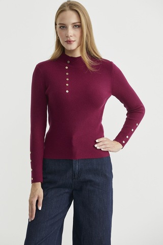 Sementa Fitilli Dik Yaka Basic Triko Kazak - Bordo Bordo
