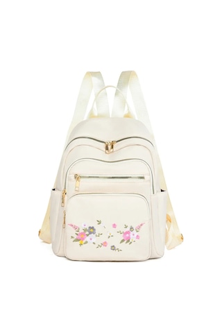 Lixiaqu01 Beige Moda Naylon Sırt Çantası Kadınlar Için Nakış Beyaz