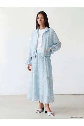 Lcw Modest Mavi Beli Lastikli Puantiyeli Kloş Etek