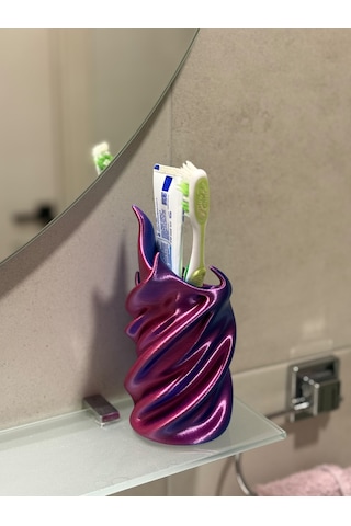 Dekoratif Spiral Diş Fırçalık Ve Macun Tutucu 3d Tasarım Banyo Aksesuarı Organizer Mor - Mavi