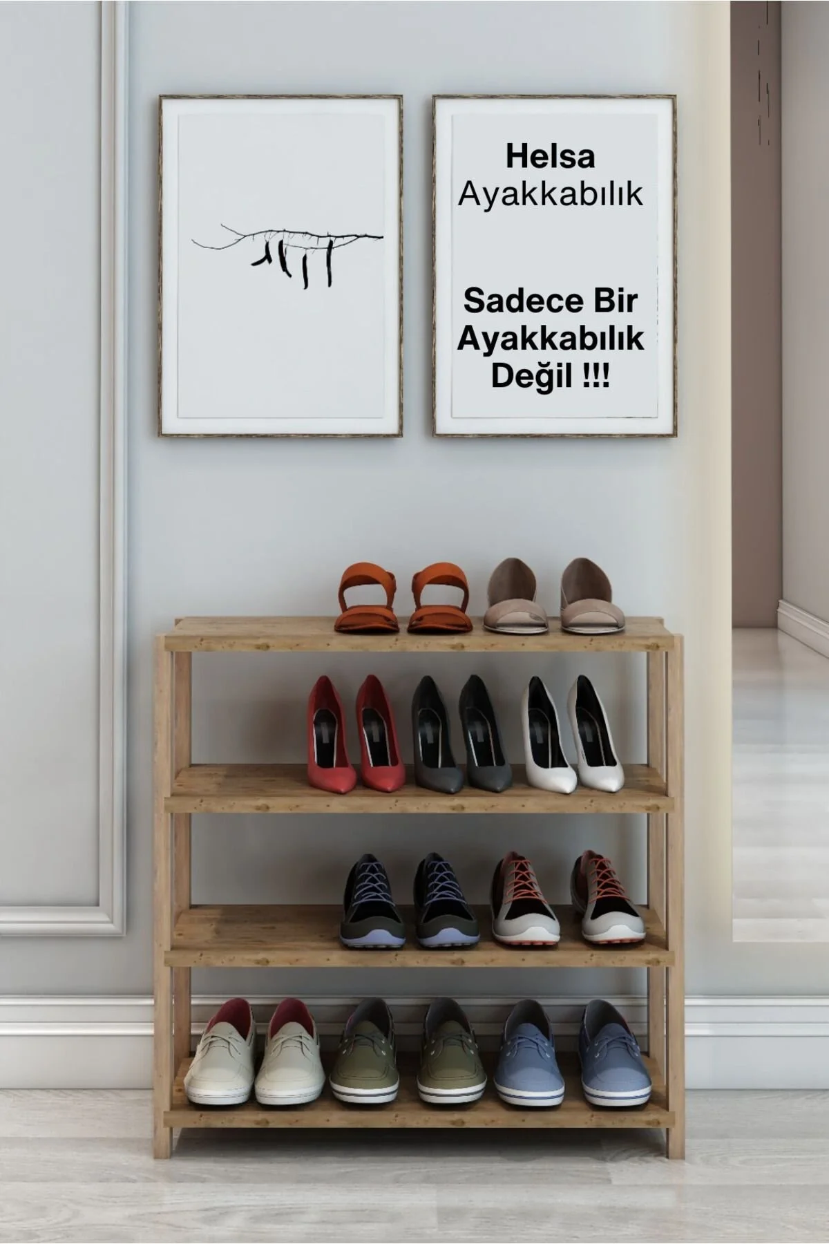 Helsa 4 Raflı Ahşap Ayakkabılık -çok Amaçlı Dekoratif Raf, Organizer - Demonte Ve Kolay Montaj Atlantik Çam