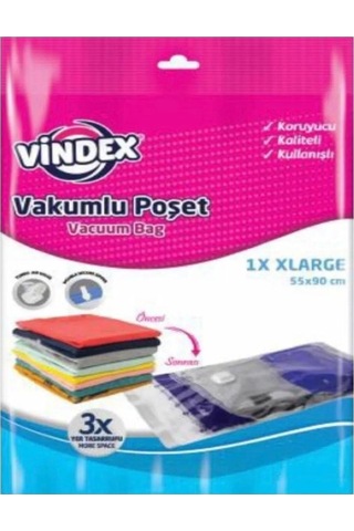 Vindex Vakumlu Giyisi Yastık Yorgan Saklama Torbası Poşeti Hurç -large -55x90 Cm. -1 Adetlik 5 Paket Beyaz