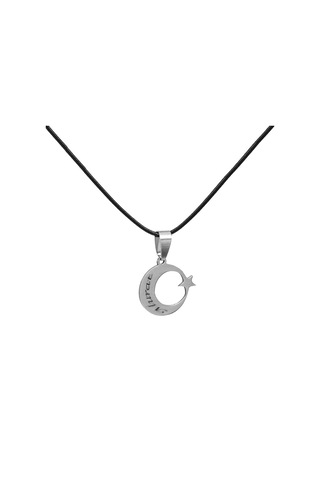 Ayyıldız Tasarım Kişiye Özel İsim Yazılı Siyah İp Zincirli Çelik Kadın Kolye Çelik