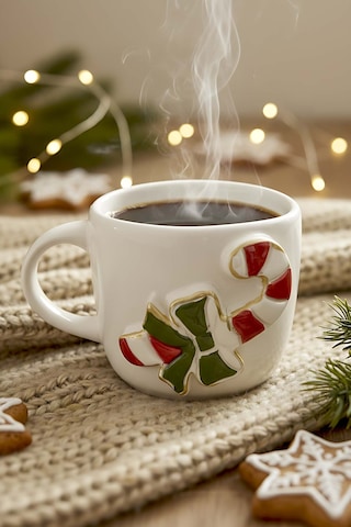 Rivaistanbul Şeker Baston Amore 24 K Altın Süslemeli El Yapımı Yılbaşı Hediyesi Seramik Double Kahve Fincanı, Mug, Kupa Çok Renkli
