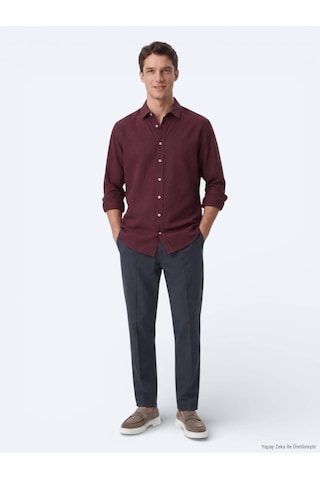 Kip Bordo Regular Fit Dokuma Casual %100 Pamuk Gömlek