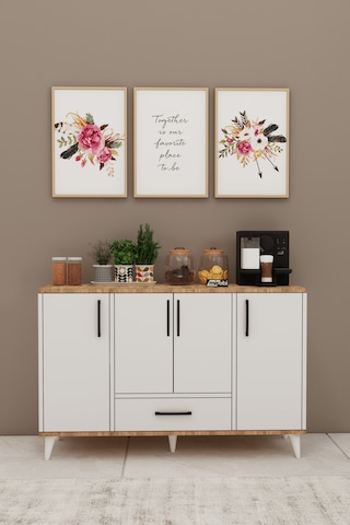 Nedudo Kahve Köşesi Çok Amaçlı Dolap 4 Kapaklı 1 Çekmeceli Kiler Mutfak Dolabı Beyaz Atlantik Beyaz - Atlantik Çam