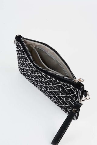 Vivaq Kadın Balık Gümüş Taşlı Süet Bilek Askılı Ve Zincir Askılı Portföy El Ve Clutch Çanta SİYAH