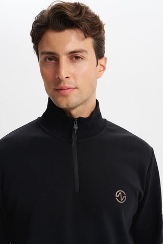 AR-MA Arma Erkek Slim Fit Dik Yaka Yarım Fermuar Pamuklu Sweatshirt Sol Kol Fermuar Cepli K30404685702 Siyah