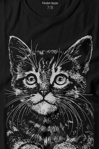Kendim Seçtim Siyah Kedi Black Cat Çizim Baskılı Tişört Çocuk T-shirt 001
