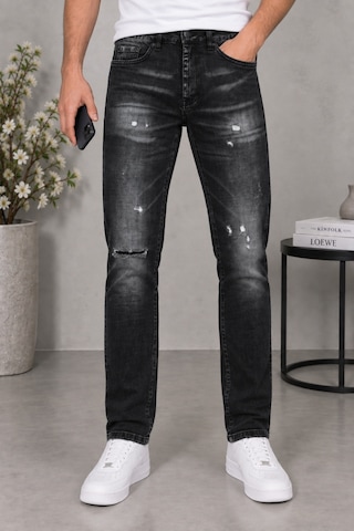 Cedy Denim Cedy Denım Erkek Slim Fit Esnek Likralı Vintage Yıkamalı Yırtık Detaylı Rahat Kesim Denim Kot Pantolon Ct1205-siyah