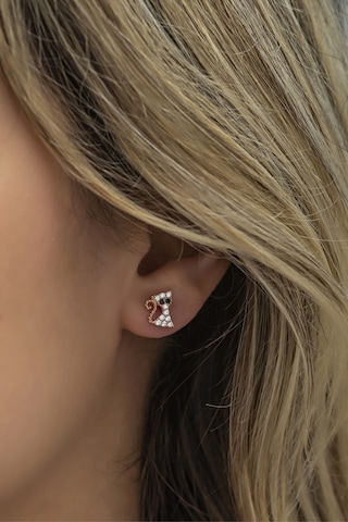 Nereze 925 Ayar Gümüş Minik Beyaz Taşlı Kedi Küpe