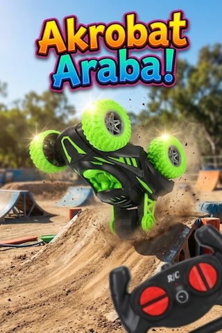Uzaktan Kumandalı Akrobat Araba - 360 Derece Dönen Takla Atan Çılgın Stunt Car - Yeşil