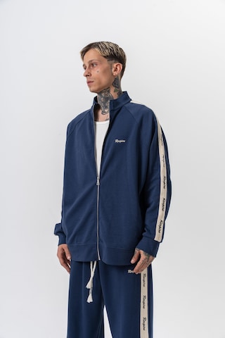 Erkek Respire Şerit Detaylı Dik Yaka Doubleface Zip Oversize Sweatshirt Lacivert