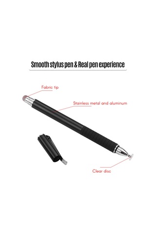 Vkemall Metal Kapasitif Kalemler Seti 2 Adet - Nano Konduktif Fiber Uç + Sünger Disk, Fırça Ucu, Kalem Klipsi, Siyah/gümüş Renk Seçeneği 2 Adet Değiştirme Ucu