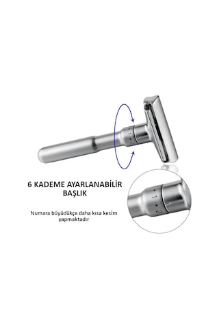 Valkyrie Metal Ayarlanabilir Manuel Geleneksel Tıraş Aleti Makinası 5 Jilet 6 Kademe Gümüş