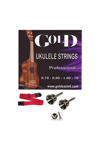 Gold Ukulele Tel Seti +Ukulele Askısı + Askı Pimi 2 Adet
