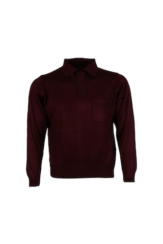 Erkek Bordo Kazak Polo Yaka Yünlü Klasik Normal Kesim Rar00653