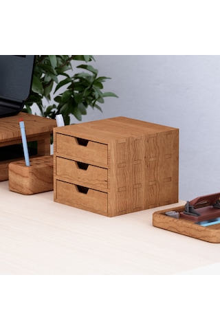 Desna Üç Katlı Üç Çekmeceli Dolap - Kiraz 18 Cm Uzunluk X 19 Cm Derinlik X 15.8 Cm Woodsaka Doğal Ahşap