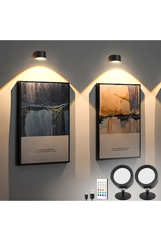 Willowhaven Black- 2 Adet Duvar Lambası, 360 Dönebilir Kablosuz Led, Uzaktan Kumandalı Rgb+2 Renk, Zamanlayıcı, Dimlenebilir, Usb Şarjlı, Dekoratif Aydınlatma