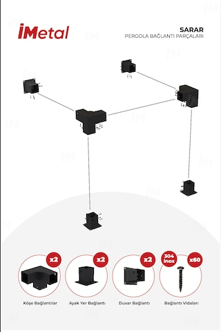 Sarar Duvardan Tek Bölümlü Pergola Bağlantı Seti Ahşaplar İçin
