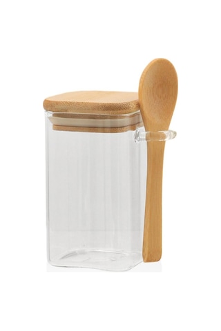 The Mia Bambu Kaşıklı Cam Saklama Kabı Kare 250 CC