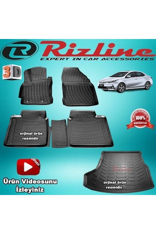 Toyota Corolla Uyumlu 3D Paspas +Bagaj Havuzu Siyah Sd 2013-2018 Rizline N11.9100
