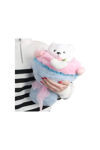 Sevgi Buketi Peluş Ayıcıklı Peluş Çiçek Buketi 40 Cm 001 - Beyaz