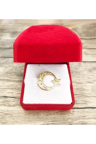 Taş İşlemeli Ay-yıldız Rozeti Gold Altın