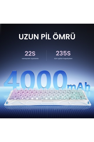 Gravastar Mercury K1 Lite Rgb Kablosuz Mekanik Gaming Klavye, İngilizce Q, Crystal Aurora