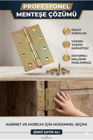 Metalmaster Yaprak Menteşe 12 Cm X 7 Cm - Kapı Ve Mobilya İçin Dayanıklı Sarı Menteşe 1 Adet