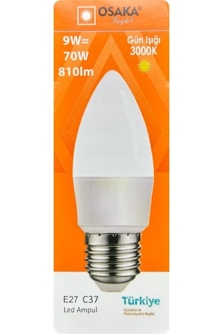 2 Adet Osaka 9w 70w Sarı Işık 3000k E27 Duylu Kalın Duy Led Mum Ampul