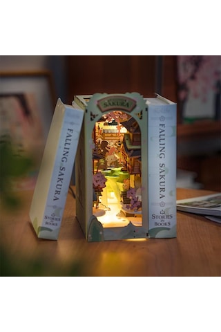 Rolife Tgb05 Falling Sakura Kitap Köşesi Book Nook Dıy Minyatür Maket Model Seti Mini Dollhouse 3d Model Kit Detaylı Dekoratif Hobi Seti 3d Puzzle Tiny House