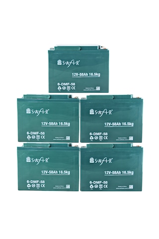 Safir Jel Akü 12 V - 58+ Ah 16.5kg 60 - 80 Ah Uyumlu - 5'li Set