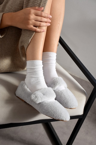 Nmoda Ultra Yumuşak Peluş Kadın Ev Babeti Ses Yapmaz Hafif Taban Panduf Gri
