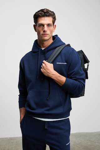 Grimelange Scarn Erkek Pamuklu İçi Polarlı Nakışlı Kapüşonlu Relaxed Koyu Lacivert Sweatshirt
