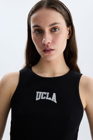 Ucla Salınas Siyah Sıfır Kol Nakışlı Standard Fit Kadın Tshirt Siyah