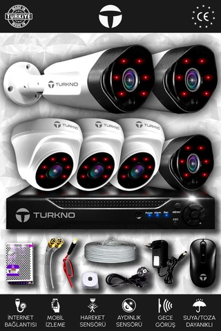 Turkno 6 Kameralı Galia 3 İç Kamera Set HDD'siz Full HD Gece Görüşlü Güvenlik Kamerası Sistemi