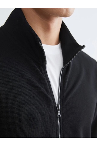 Lc Waikiki Siyah Standart Kalıp Dik Yaka Erkek Fermuarlı Sweatshirt