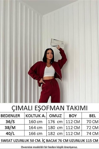 Neşeli Butik Kadın Kışlık Alt Üst Eşofman Takımı Nb0022 - Bordo Bordo