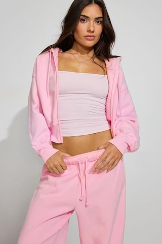 Pembe Crop Kapşonlu Fermuarlı Kadın Sweatshirt Mg2608 Pembe