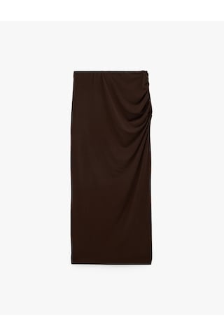 Koton Sandy Kumaş Slim Fit Drape Detaylı Midi Etek Kahverengi 7wak10042ek Kahve