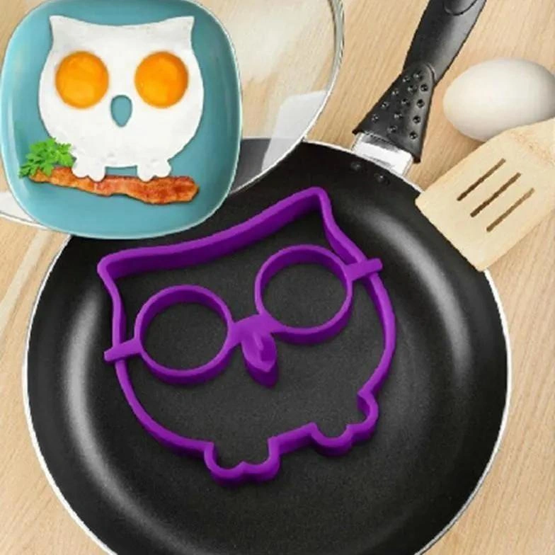Qingmipy Fırın Ve Tava Uyumlu Kukla Şekilli Silikon Yumurta Pişirme Kalıbı - Owl Desenli Yumurta Ve Pancake Formu Mor