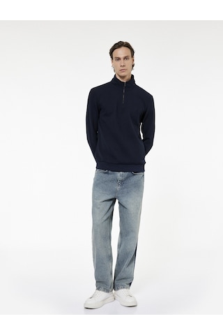Koton Regular Fit Uzun Kollu Fermuar Detaylı Dik Yaka Sweatshirt Lacivert 7wam70009mk