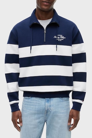 Tommy Hilfiger Relaxed Fit Fermuarlı Yaka Çizgili Sweat Erkek Sweat Mw0mw43190 Dcc Lacivert
