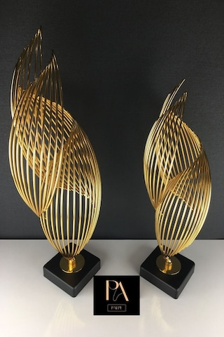 Gold H 2'li Ofis Metal Aksesuar Biblo Ev Salon Dekorasyon Obje